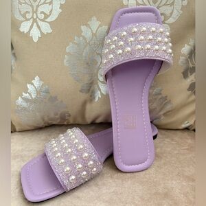 NEW! Lavender Pearl-Embellished Women's Slide Sandals